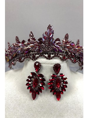 Hayalperest Boncuk Lena Kristalli Gelin Kına Tacı ve Küpe Seti