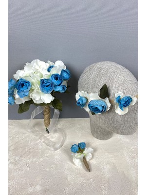 Hayalperest Boncuk Ortanca Şakayıklı Gelin El Buketi Saç Aksesuarı ve Yaka Çiçeği