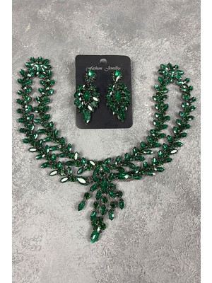 Hayalperest Boncuk Yeşil Sultan Alınlık Gelin Kına Saç Aksesuarı ve Küpe Seti