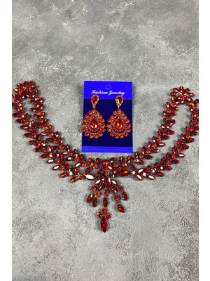 Hayalperest Boncuk Kırmızı Sultan Alınlık Gelin Kına Saç Aksesuarı ve Abiye Küpesi