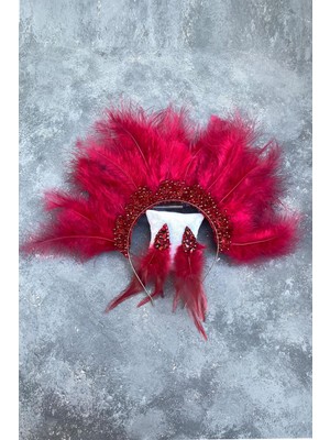 Hayalperest Boncuk Maya Tüylü Kristal Boncuklu Gelin Kına Tacı ve Küpesi