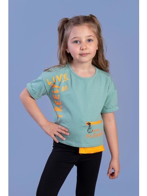 Toontoy Kids Kız Çocuk Neon Uyumlu Cep Detaylı Baskılı Tişört10