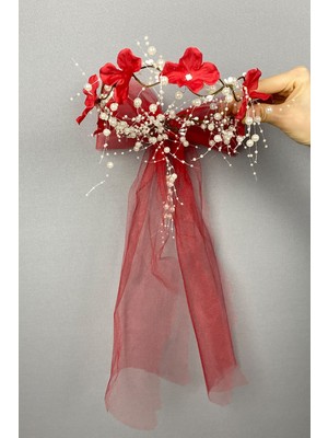 Hayalperest Boncuk Fiyonklu Ortanca Çiçekli Özel Gelin Kına Tacı