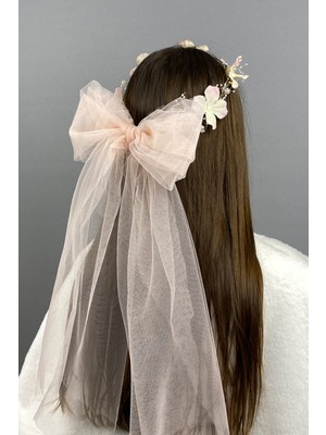 Hayalperest Boncuk Somon Fiyonklu Ortanca Çiçekli Özel Gelin Kına Tacı