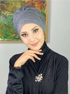 Butik Ambar Saray Model Gri Simli Yan Drapeli Dış Bone