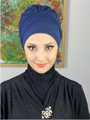 Butik Ambar Saray Model Lacivert Simli Yan Drapeli Dış Bone
