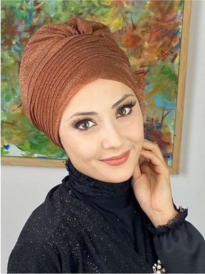 Butik Ambar Saray Model Açık Bakır Simli Yan Drapeli Dış Bone