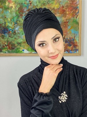 Butik Ambar Saray Model Siyah Simli Yan Drapeli Dış Bone