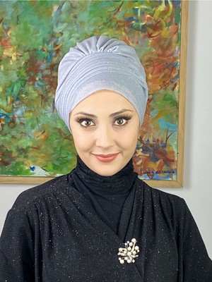 Butik Ambar Saray Model Gümüş Simli Yan Drapeli Dış Bone
