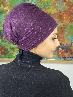 Butik Ambar Saray Model Mor Simli Yan Drapeli Dış Bone
