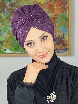 Butik Ambar Sultan Model Mor Simli Büzgülü Dış Bone
