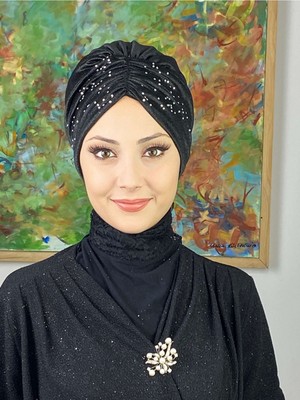 Butik Ambar Sultan Model Siyah Simli Büzgülü Dış Bone