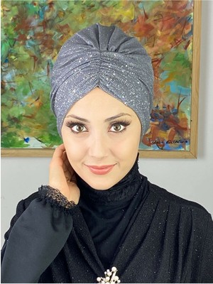 Butik Ambar Sultan Model Gri Simli Büzgülü Dış Bone