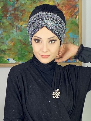 Butik Ambar Sultan Model Siyah&gümüş Büzgülü Dış Bone