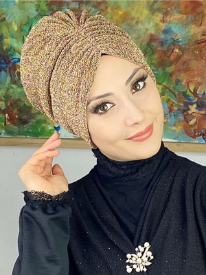 Butik Ambar Sultan Model Altın Rengi Büzgülü Dış Bone