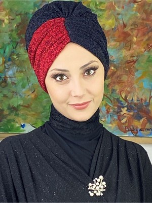 Butik Ambar Sultan Model Siyah&kırmızı Çift Renkli Büzgülü Dış Bone