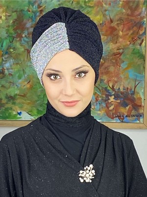 Butik Ambar Sultan Model Siyah Gri Çift Renkli Büzgülü Dış Bone