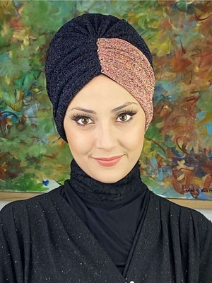 Butik Ambar Sultan Model Çift Renkli Büzgülü Dış Bone