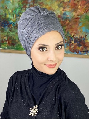 Butik Ambar Topkapı Gri Simli Çapraz Drapeli Dış Bone