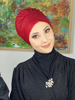 Butik Ambar Topkapı Kırmızı Simli Çapraz Drapeli Dış Bone