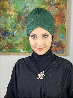 Butik Ambar Topkapı Simli Koyu Zümrüt Çapraz Drapeli Dış Bone
