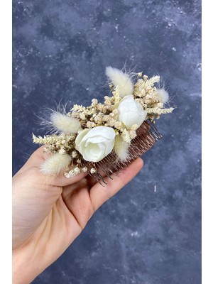 Hayalperest Boncuk Pamuk Otu Cipso ve Yapay Çiçekli Taraklı Saç Tokası