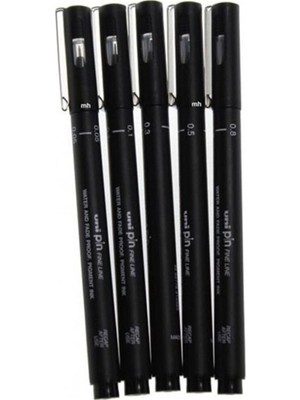 Uni Uni Pin Fineliner Su Bazlı Teknik Çizim Kalem Seti 5'li
