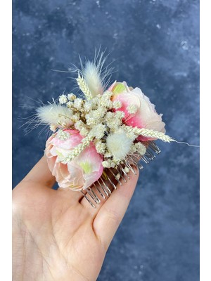 Hayalperest Boncuk Somon Pamuk Otlu Cipso ve Yapay Çiçek Taraklı Saç Tokası Aksesuar