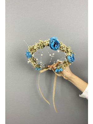 Hayalperest Boncuk Şakayık Çiçekli Cipsolu Incili Fiyonklu Dış Çekim Gelin Tacı