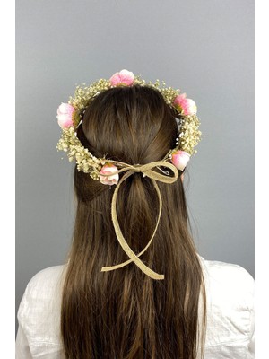 Hayalperest Boncuk Somon Şakayık Çiçekli Cipsolu Fiyonklu Dış Çekim Gelin Tacı