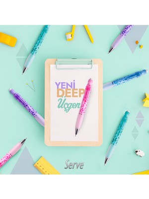 Serve Deep Uçlu Kalem - Renkli Üçgen Baskılar - Gök Mavi