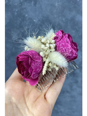 Hayalperest Boncuk Pamuk Otlu Cipso ve Yapay Çiçek Taraklı Saç Tokası Aksesuar