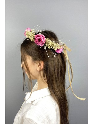 Hayalperest Boncuk Şakayık Çiçekli Cipsolu Incili Fiyonklu Dış Çekim Gelin Tacı