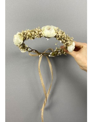 Hayalperest Boncuk Şakayık Çiçekli Cipsolu Fiyonklu Dış Çekim Gelin Tacı