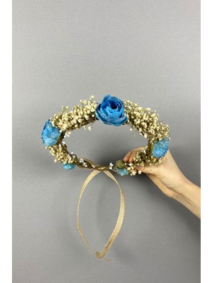 Hayalperest Boncuk Şakayık Çiçekli Cipsolu Fiyonklu Dış Çekim Gelin Tacı