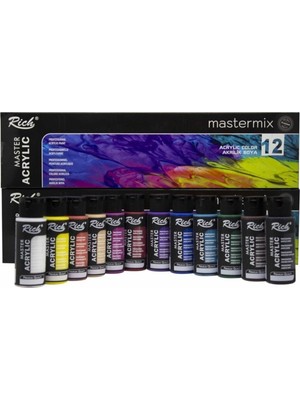 Rich Master Mix Akrilik Boya Seti 12 Farklı Renk 60 ml Su Bazlı ve Hızlı Kuruma Özelliği