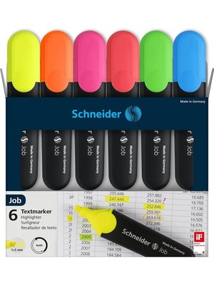 Schneider Job 150 Neon Fosforlu Kalem 6'lı Set Orijinal Kutulu /