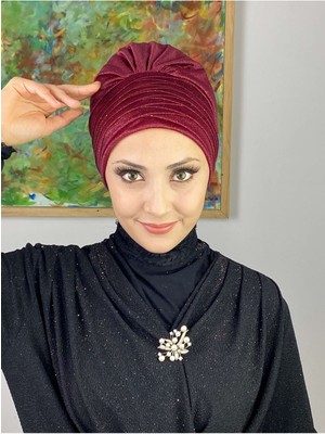 Butik Ambar Topkapı Simli Bordo Çapraz Drapeli Dış Bone