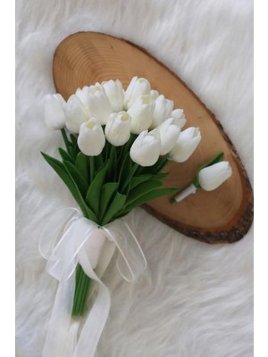 Hayalperest Boncuk 18 Laleli Gelin Buketi ve Damat Yaka Çiçeği