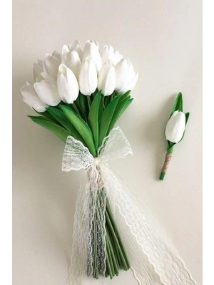 Hayalperest Boncuk Islak Laleli Gelin Buketi Damat Yaka Çiçeği