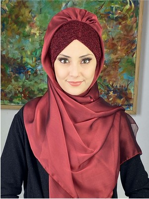 Butik Ambar Sultan Model Bordo Fransız Şifon Büzgülü Şal