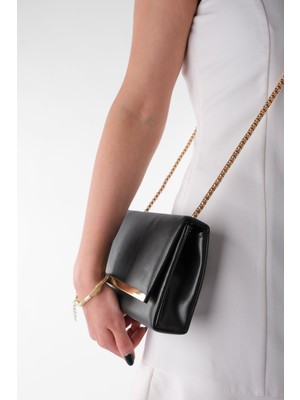 Moom Bag Siyah Kadın Gold Çıtalı Omuz Çantası