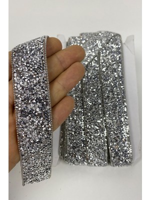 Hayalperest Boncuk Gümüş Ütüyle Yapışan Taşlı Zincirli Şerit Aplik