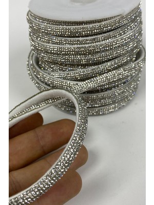 Hayalperest Boncuk Gümüş Sık Parlak Taşlı Keçe Zeminli Şerit Aplik