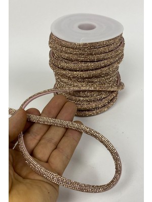 Hayalperest Boncuk Rose Rengi Sık Parlak Taşlı Keçe Zeminli Şerit Aplik