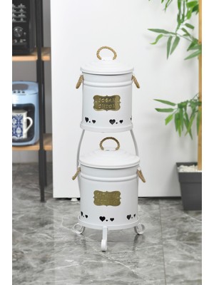 Evistro Metal Standlı 2 Katlı Patates Soğan Saklama Kovası Beyaz