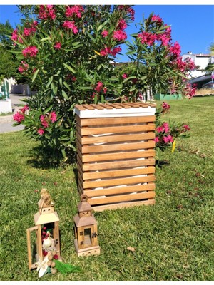 Woodenka Doğal Ahşap Kapaklı Kirli Sepeti Çamaşır Sepeti Çok Amaçlı Banyo Dolabı