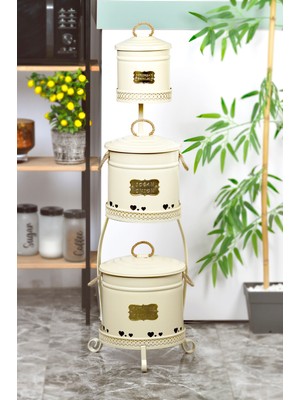 Evistro Metal Standlı 3 Katlı Patates Soğan Sarımsak Saklama Kovası Krem