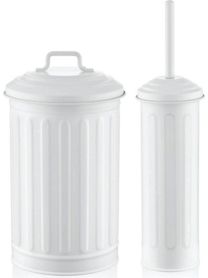 The Mia Galvaniz 2'li Çöp Kovası + Tuvalet Fırçası Banyo Seti Beyaz GLV0645