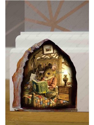 Msticker Duvar Deliğinde Sevimli Fare Ailesi Sticker - 3 Boyut Görünümlü Sevimli Sticker